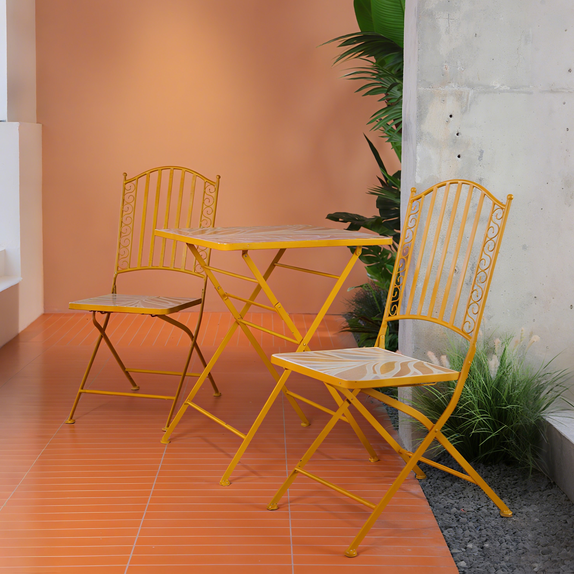 Cover Pic Of Mediterranean-Inspired Mosaic Outdoor Bistro Set in Showroom